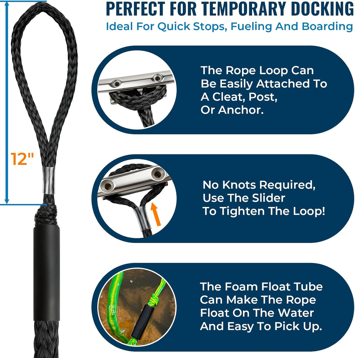 Boat Accessories 2PCS 5 Feet Premium Bungee Boat Lines 30Cm Extended Loop for Mooring for Jet Ski, Seadoo, Yamaha Waverunner Dinghy Pontoon Accessories Boating Gifts(Black)