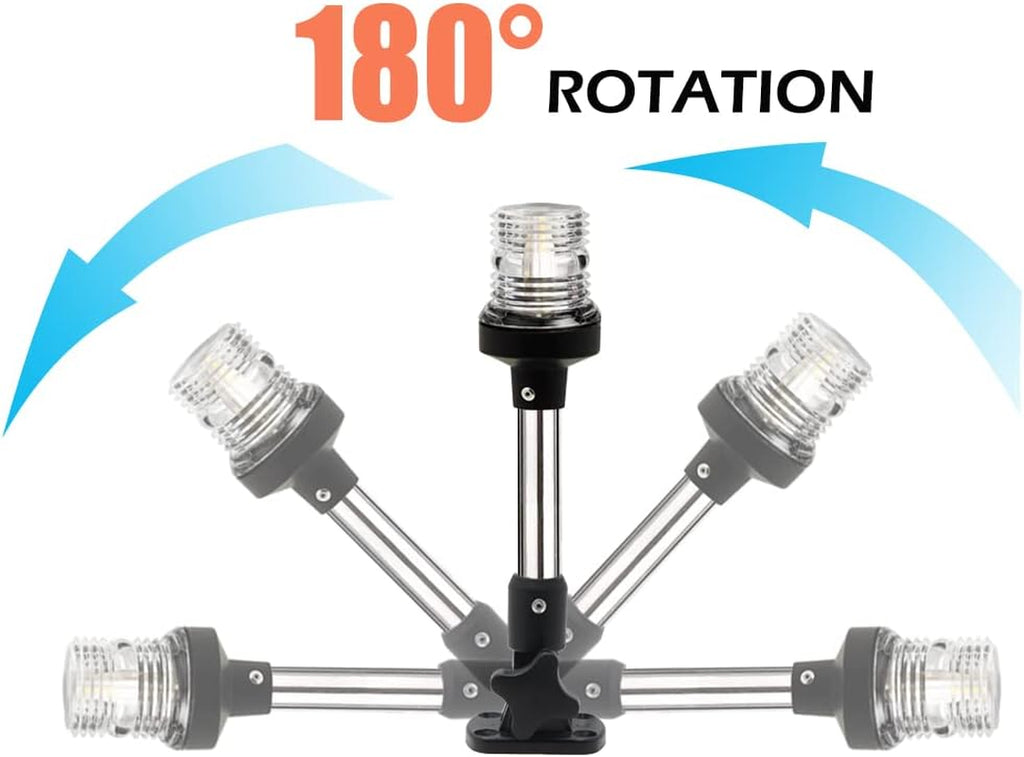 Boat Anchor Light 3-Nautical Mile White LED Fold down Stern Light for Pontoon and Fishing Boat All round 360° White LED 12-24V (9" Foldable)