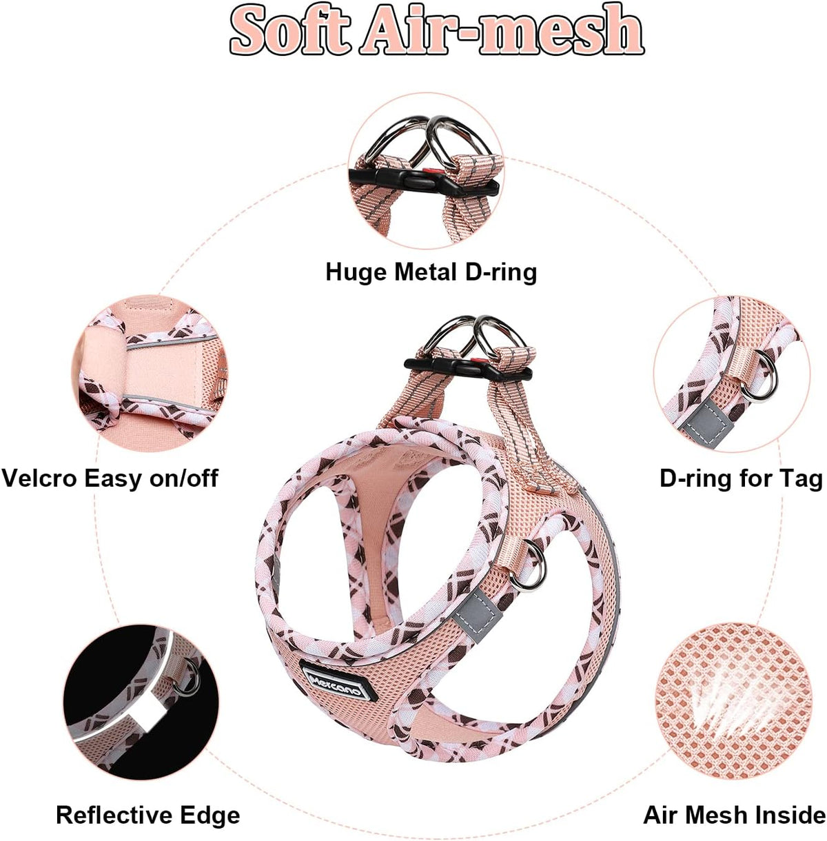 Soft Mesh Dog Harness and Leash Set, Step-In Reflective Breathable Lightweight Vest Harnesses with Safety Buckle for Small Dogs, Cats (Champagne, S)