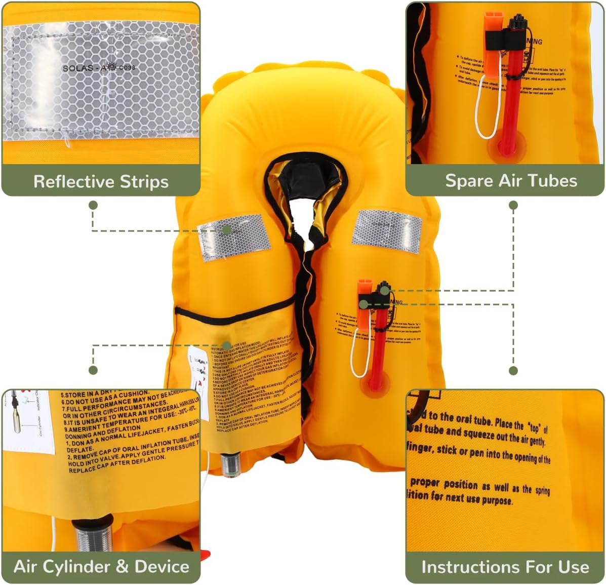 Automatic Life Jackets for Adults Manual Life Vests PFD Low Profile Load Capacity up to 330Lbs 725M