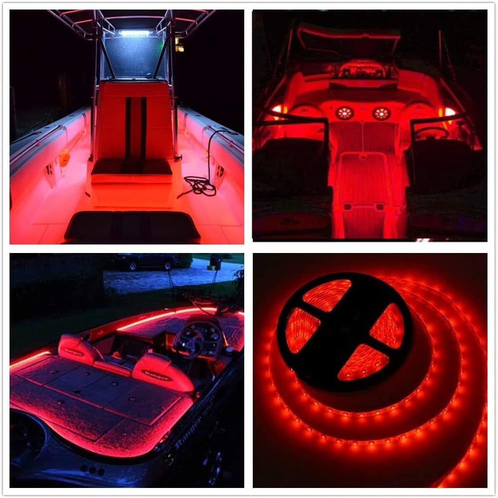 25FT LED Boat Lights, Waterproof Marine Pontoon Led Strip Lights, Boat Deck Interior Light, Boats Accessories, under Gunnel Lighting, Night Fishing Light for Pontoon Fishing Boats (Red)