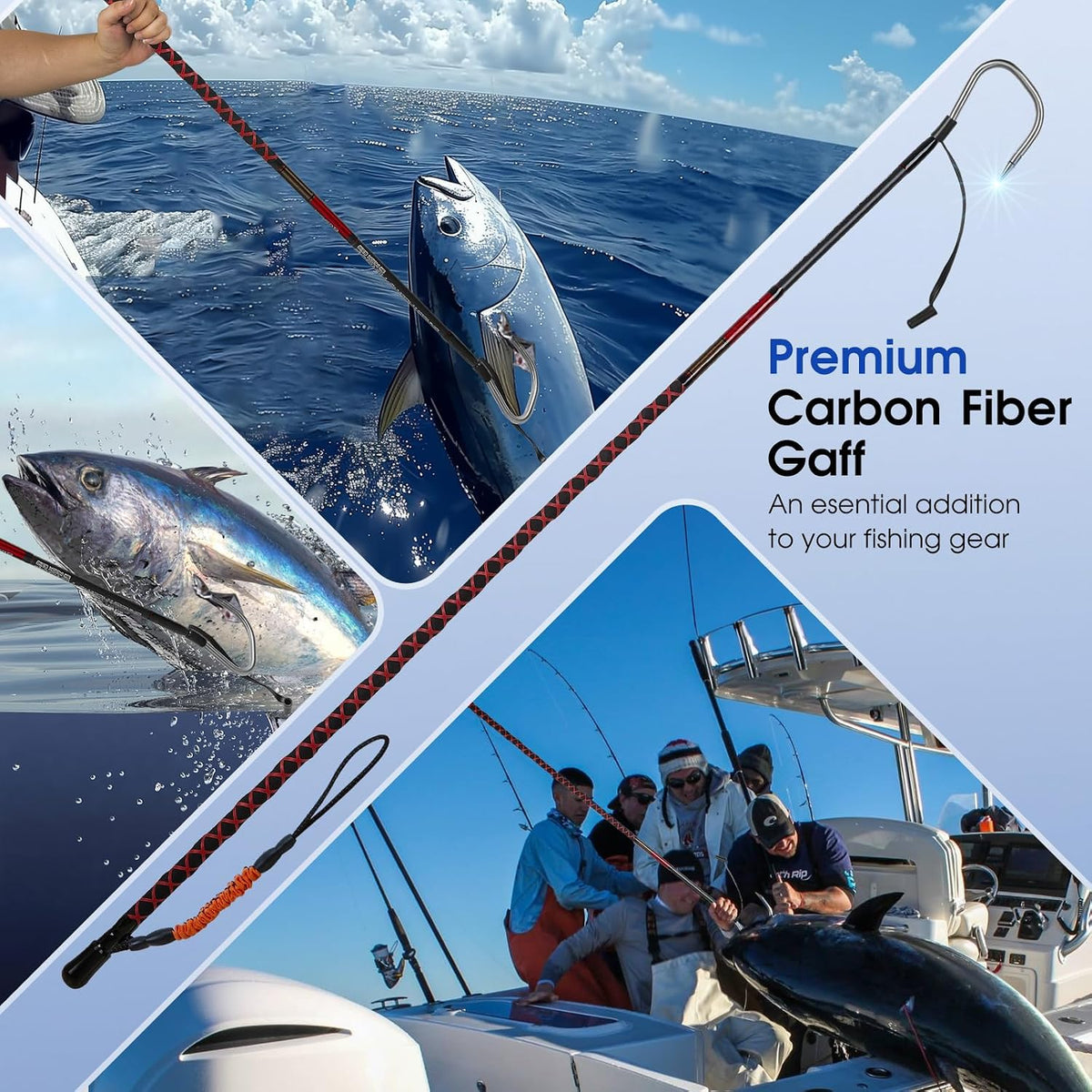 Fishing Gaff Saltwater Fish Gaff with S316 Stainless Steel Fishing Hook Carbon Fiber Fishing Gaff