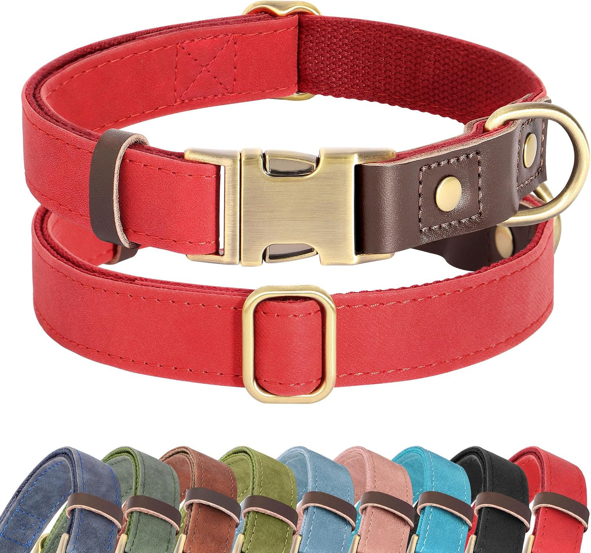 PU Leather Dog Collar for Small Dogs Puppy, Soft Lining, Red S
