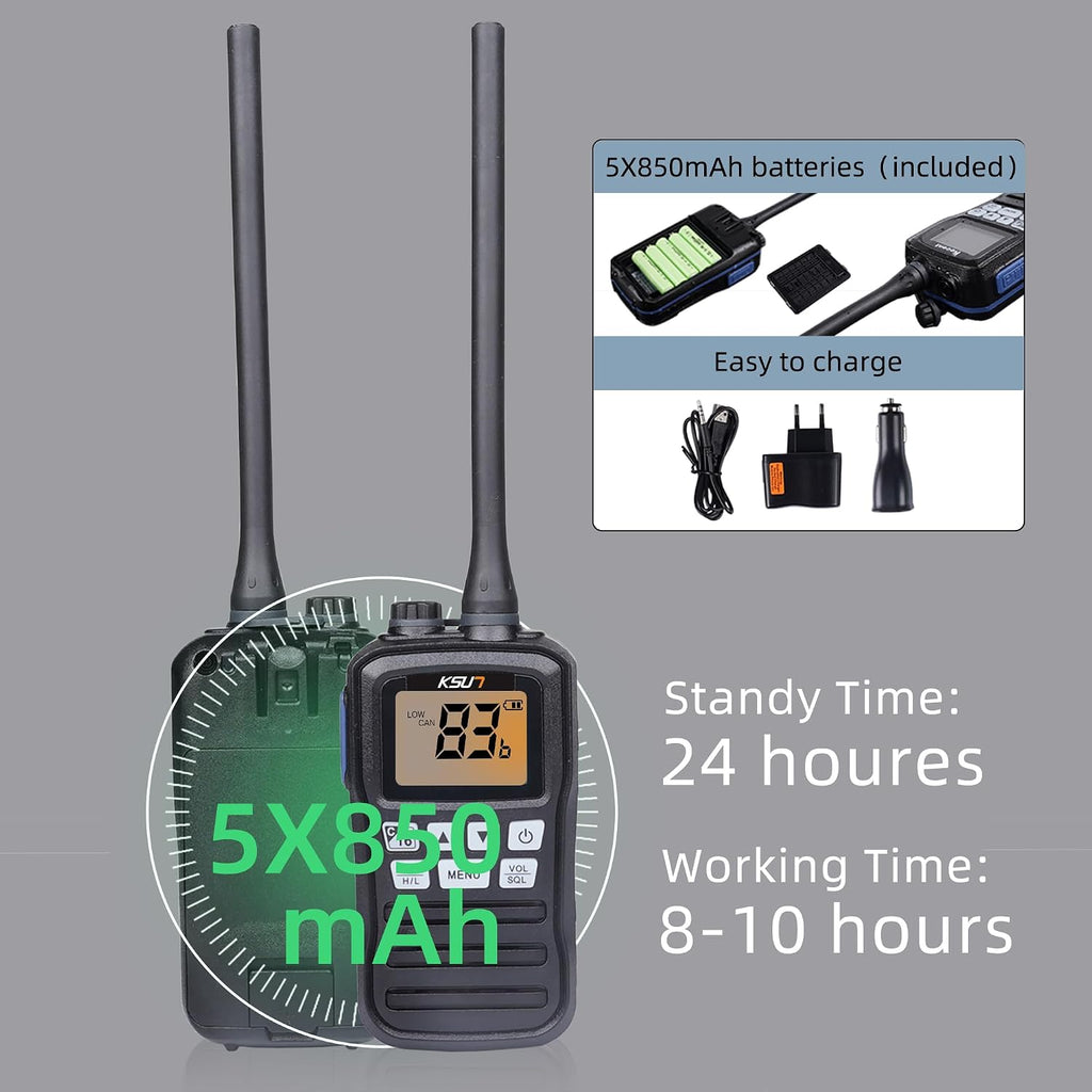 Handheld Two-Way VHF Marine Radio IPX7 Waterproof,Led Screen,10 NOAA Weather Channels,Flashing Light,Falling Water Alarm  P25 Walkie Talkie (1 Pack)