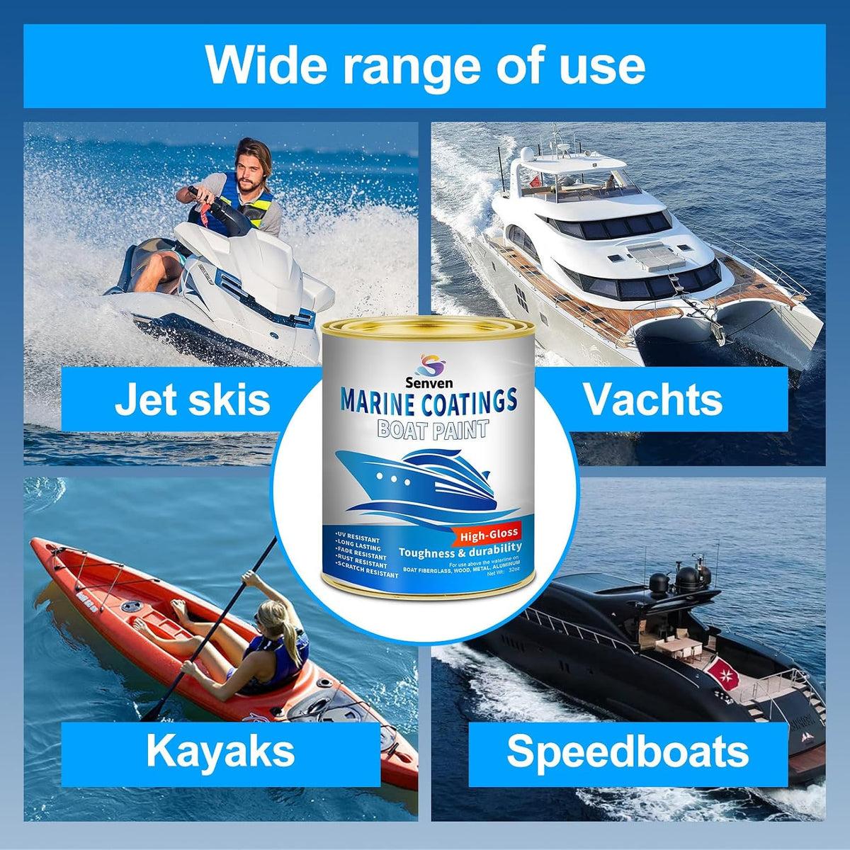 Boat Paint, 35 Oz Gloss Blue Marine Boat Topside Bottom Enamel Marine Paint for Boats, Wood, Fiberglass, Aluminum, Metals Oil-Based Epoxy Dark Blue