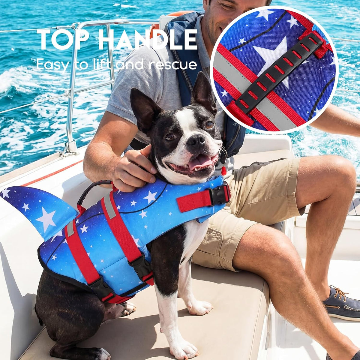 Dog Life Jacket - Pet Safety Vest for Swimming & Boating, Shark Life Jacket with Floatation, Dog Lifesavers Swimsuits for Small Medium Large Dogs (Gradstar, L)