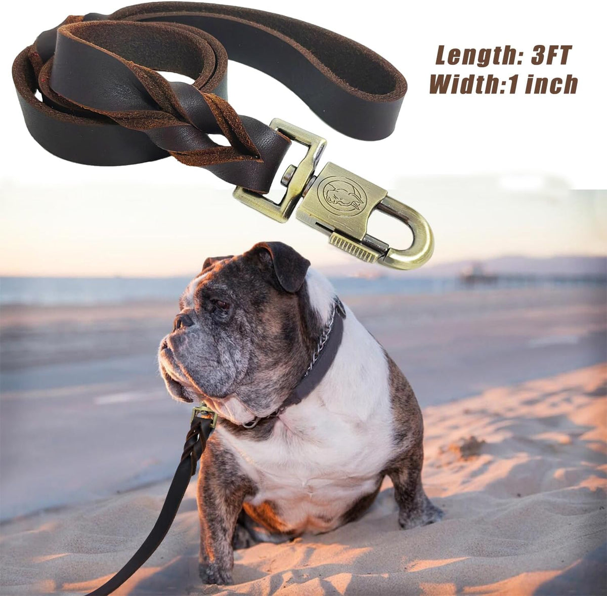 Leather Dog Leash 3 Ft Upgrade Braided Thick Genuine Leather Dog Leash with Lock Head Hook Short Heavy Duty Pet Training Lead for Medium Large Dogs