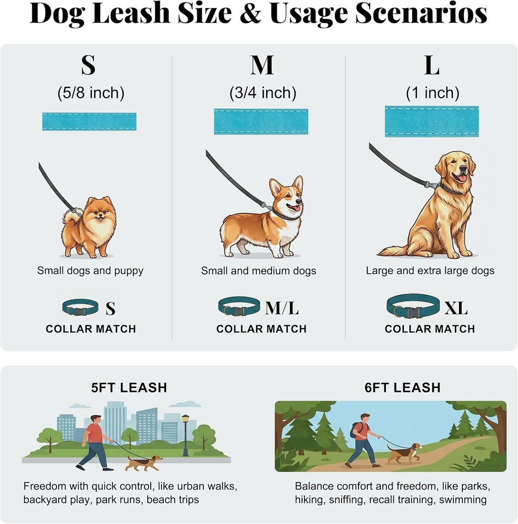 PU Leather Dog Leash for Medium Dogs, 5Ft Soft Padded Handle, Green
