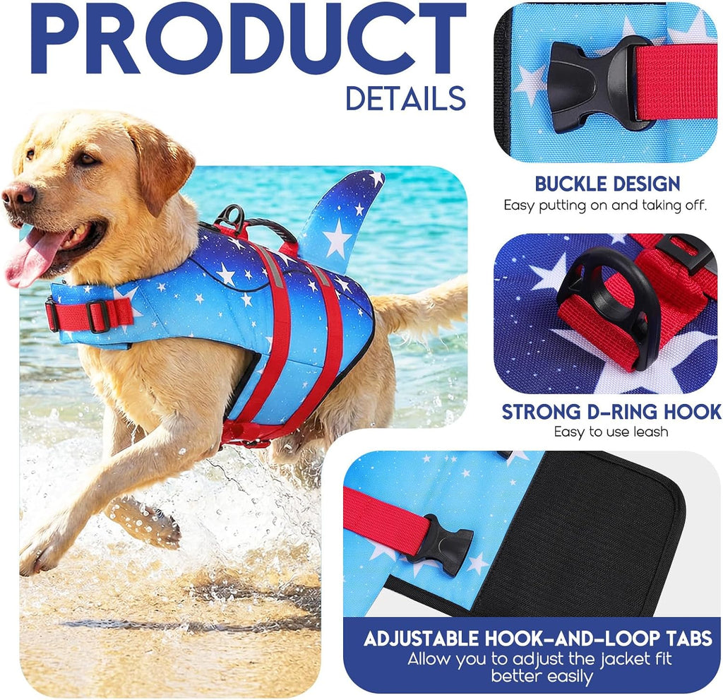 Dog Life Jacket - Pet Safety Vest for Swimming & Boating, Shark Life Jacket with Floatation, Dog Lifesavers Swimsuits for Small Medium Large Dogs (Gradstar, L)