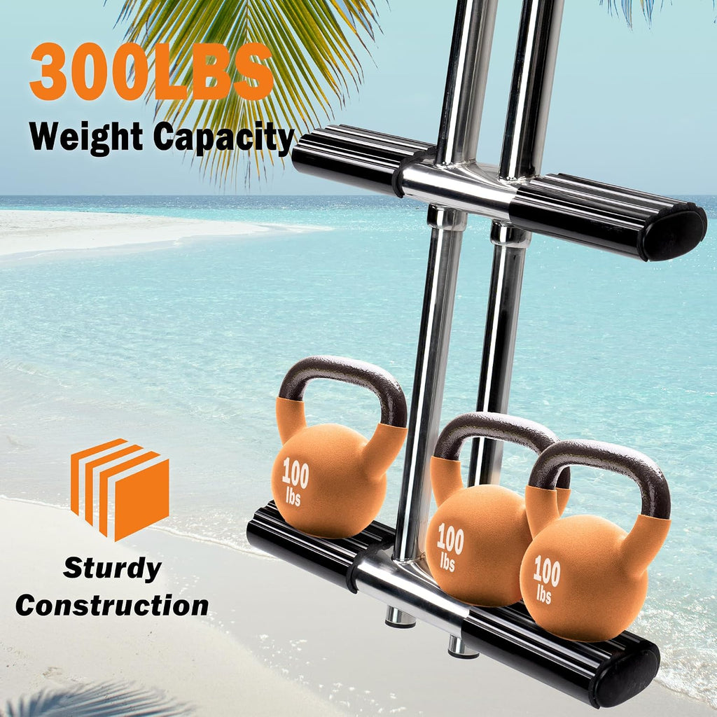 3 Step Boat Ladder, Stainless Steel Dive Boarding Ladders for Bass Fishing Boats, Heavy-Duty with Non-Slip Treads