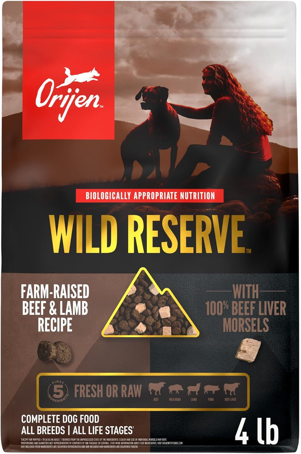 ORIJEN Wild Reserve Dry Dog Food Farm-Raised Beef & Lamb Recipe 4Lb Bag