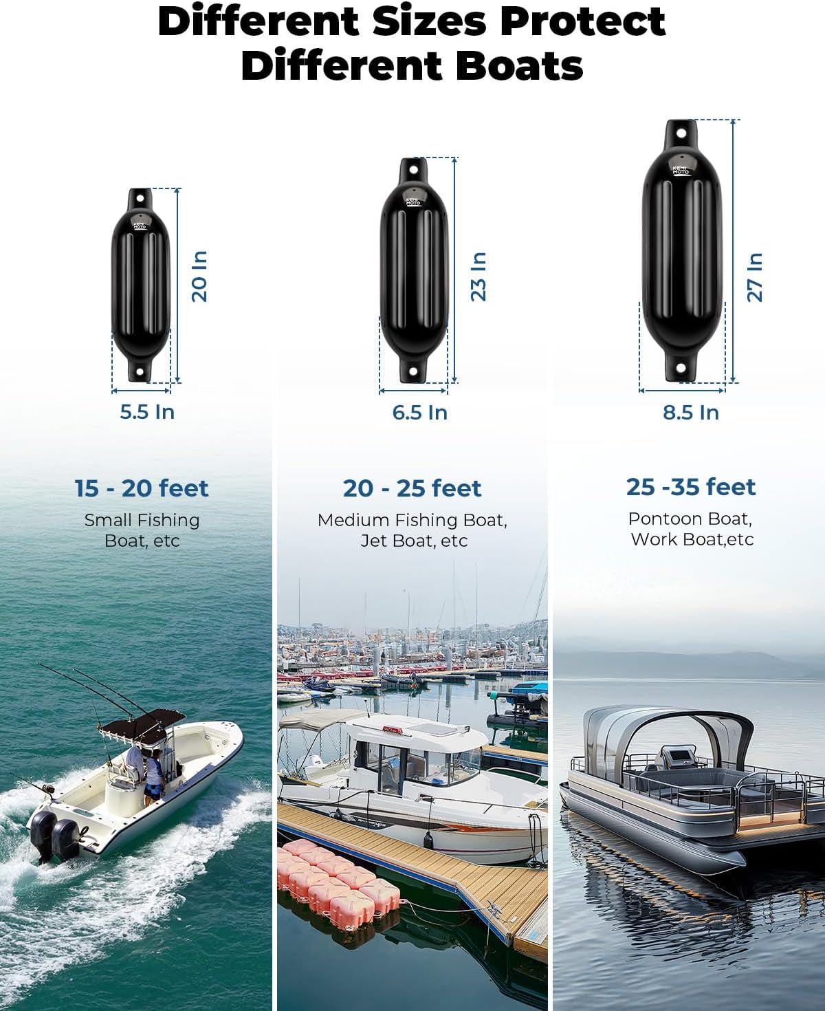 Boat Fenders Bumpers for 15-35Ft Boats, 4 Pack Inflatable Boat Fenders with 4 Quick Release Adjustable Clips, Bumpers for Docking, Fit for Pontoon Bass and Jon Boats