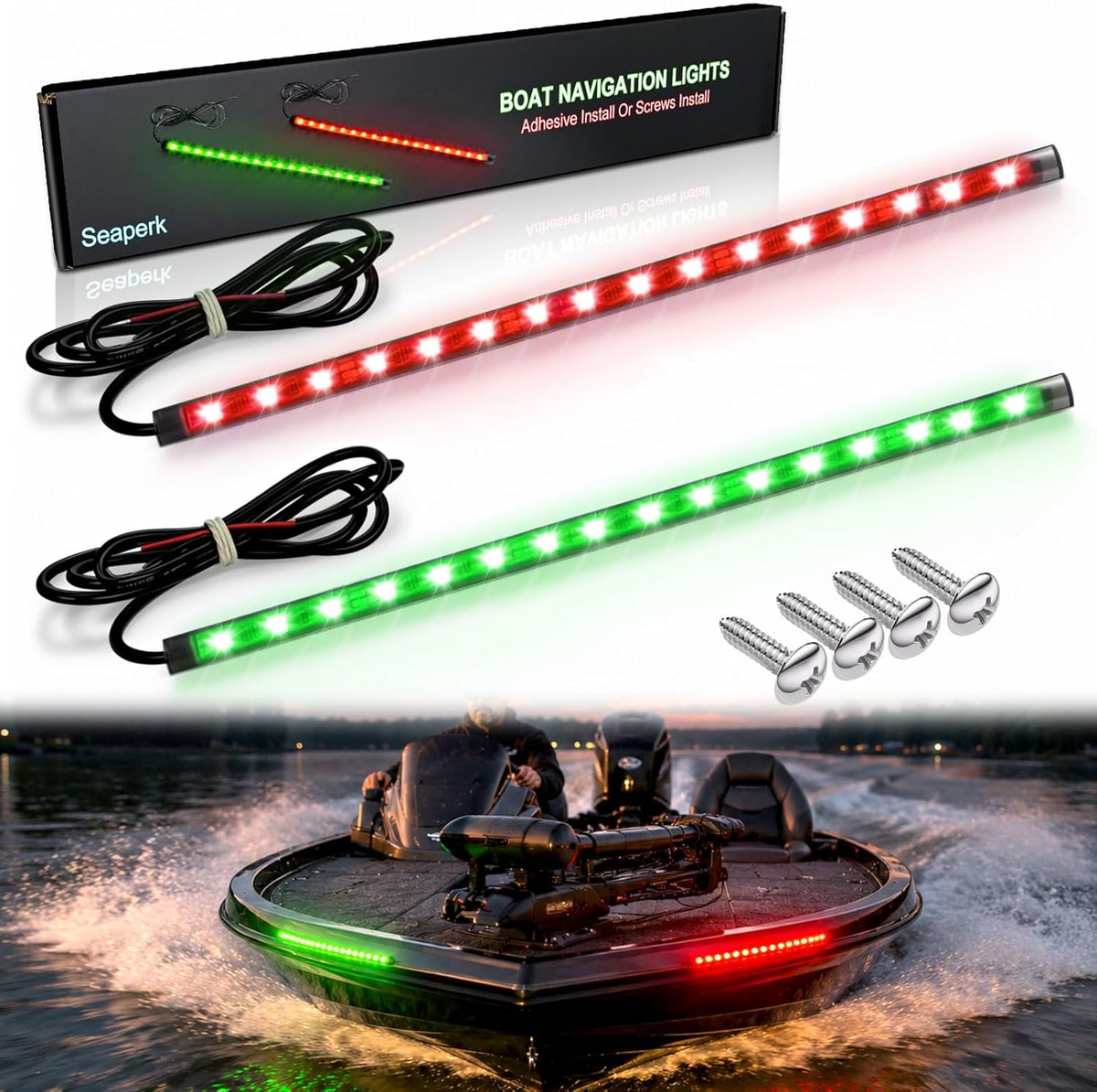 Boat LED Boat Navigation Light, Red and Green Marine Navigation Lights for Boats Led, Boat Bow Lights for Night Fishing Night Boating, Nav Light for Bass Boats, Pontoon, Jon Boats