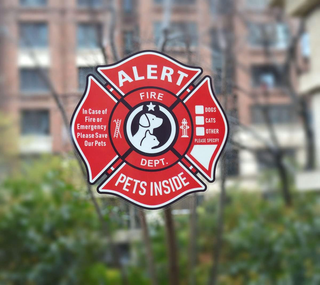 Pet Alert Stickers Static Cling Window Decals Emergency Pets Rescue Sign (6 Pack) with Bonus: Pet Home Alone Wallet Card & Key Tag - NO Adhesive, Removable, UV Resistant