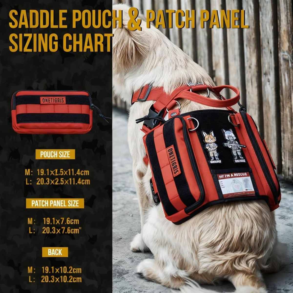 Service Dog Vest Harness, Service Dog Cape Guardian Dog Backpack Harness with Pouches Dog Saddle Bag for Small Medium and Large Dogs (Red, M)