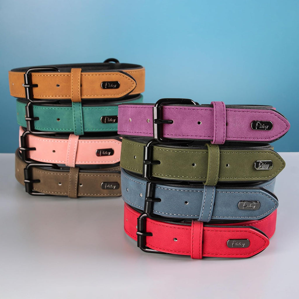Soft PU Leather Dog Collar, Breathable Padded, Blue, Neck 11-15"
