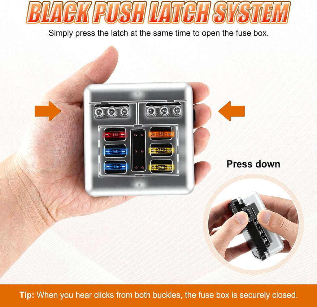 6 Way Fuse Block, 12V Marine Fuse Block with LED Warning Indicator, Waterproof Boat Fuse Panel & Power Distribution Block, 12-24V DC Fuse Box for Car Marine RV Truck Van ATO/ATC