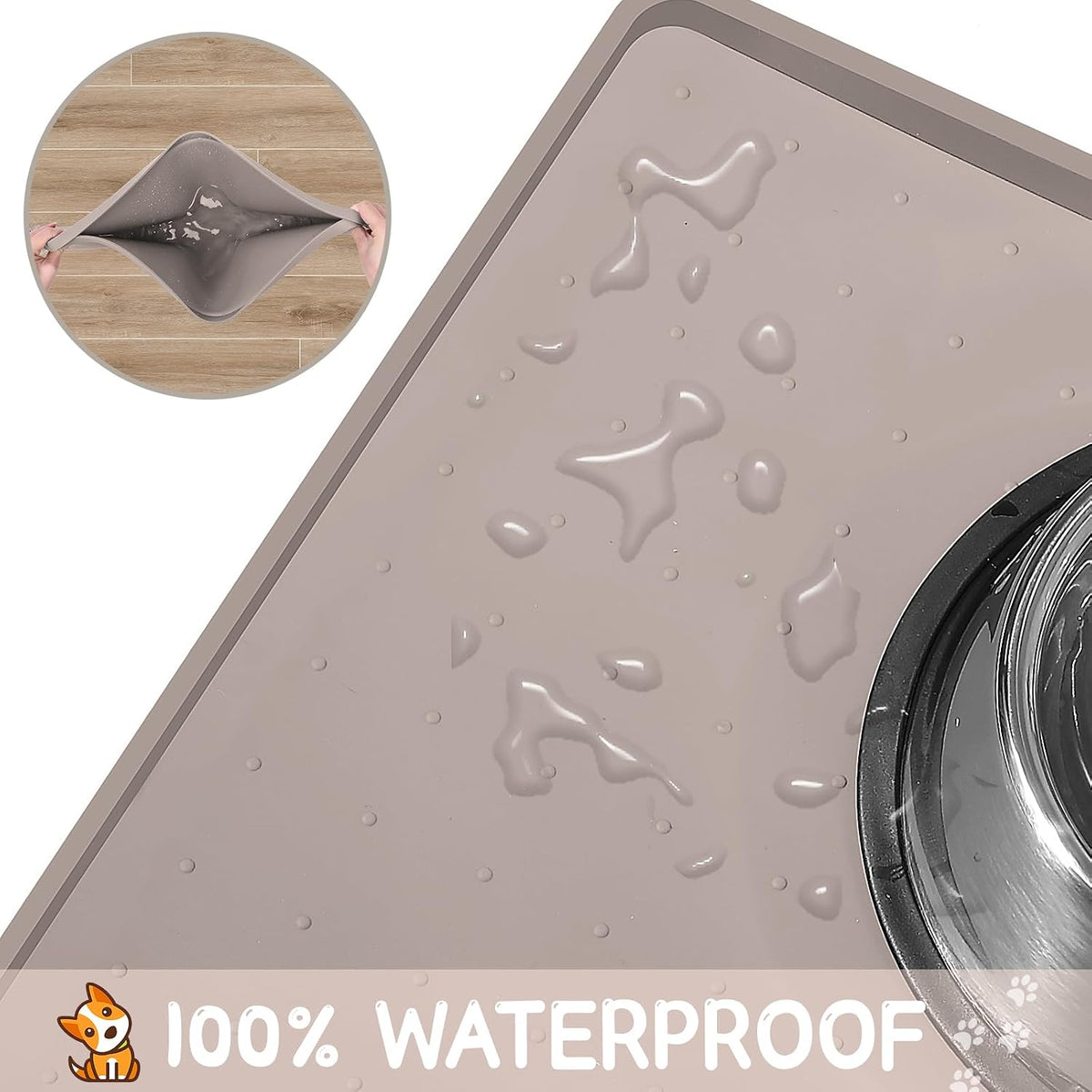 Silicone Cat & Dog Food Mat for Floors Waterproof, Anti-Slip Dog Bowl Mats for Food and Water, Pet Feeding Mats with Lip to Prevent Spills, Pet Placemat for Messy Drinkers to Protect Floors