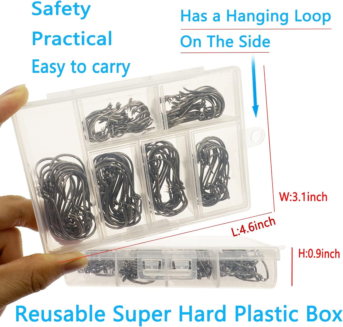 Fishing Hooks Saltwater, 160PCS Circle Hooks Saltwater, Fish Hooks for Fishing Gear Tackle, Catfish Octopus Hook #1 1/0 2/0 3/0 4/0 5/0 6/0 8/0 Black High Carbon Steel with Portable Plastic Box