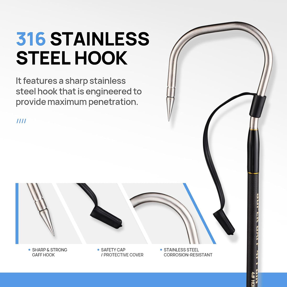 Carbon Fiber Fishing Gaff Saltwater Fish Gaff with S316 Stainless Steel Fishing Hook