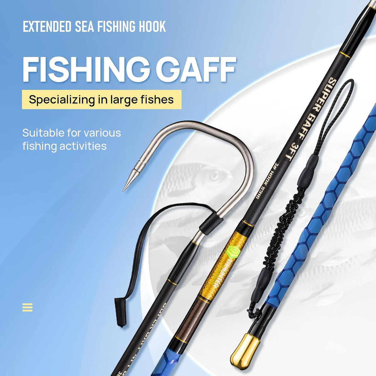 Carbon Fiber Fishing Gaff Saltwater Fish Gaff with S316 Stainless Steel Fishing Hook