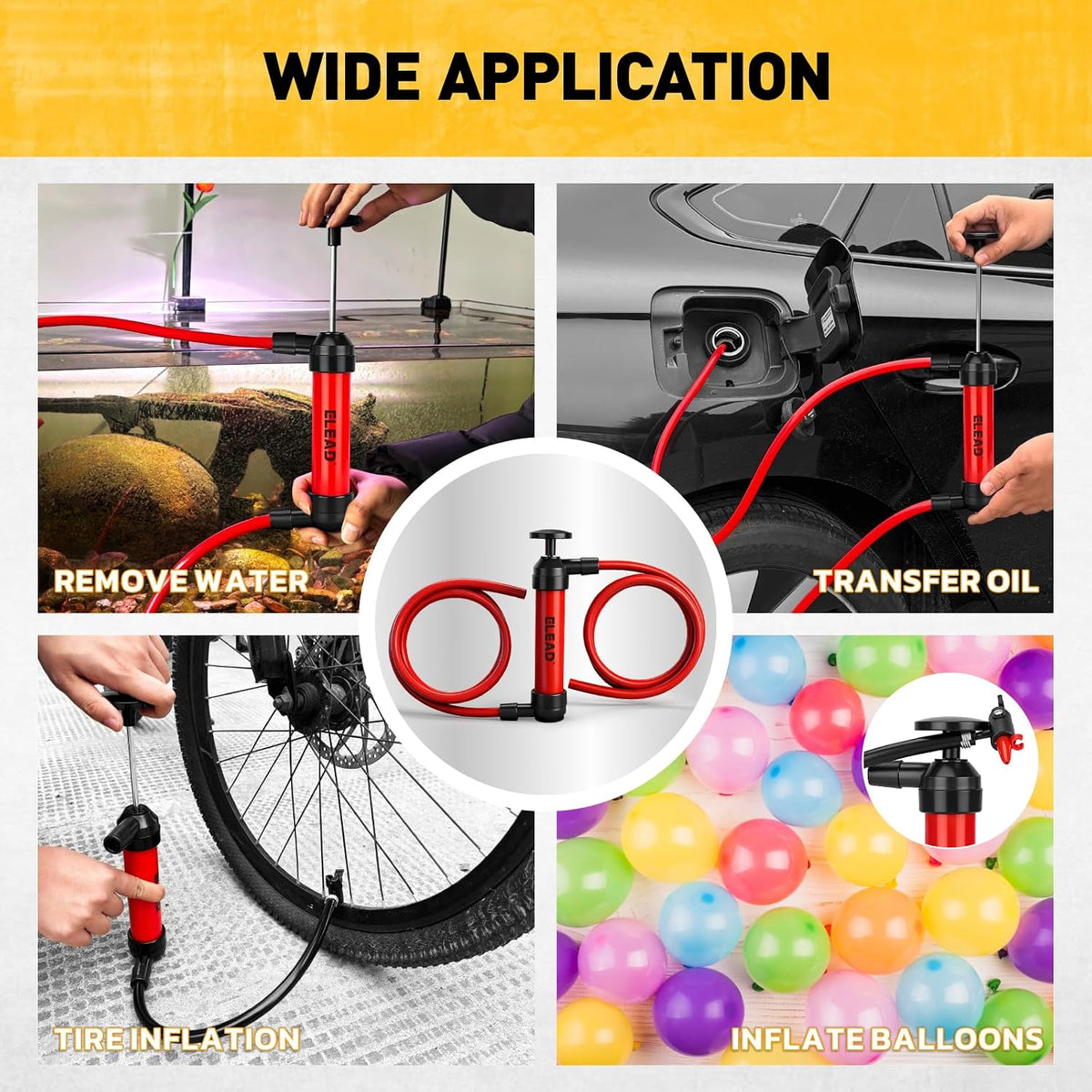 Fluid Transfer Siphon Pump for Gasoline, Multi-Use Liquid Transfer Pump, Fuel Oil Siphon Pumps, Multifunction Hand Inflation Pumps with Inflator Hose Adapter, Balloon Adapter