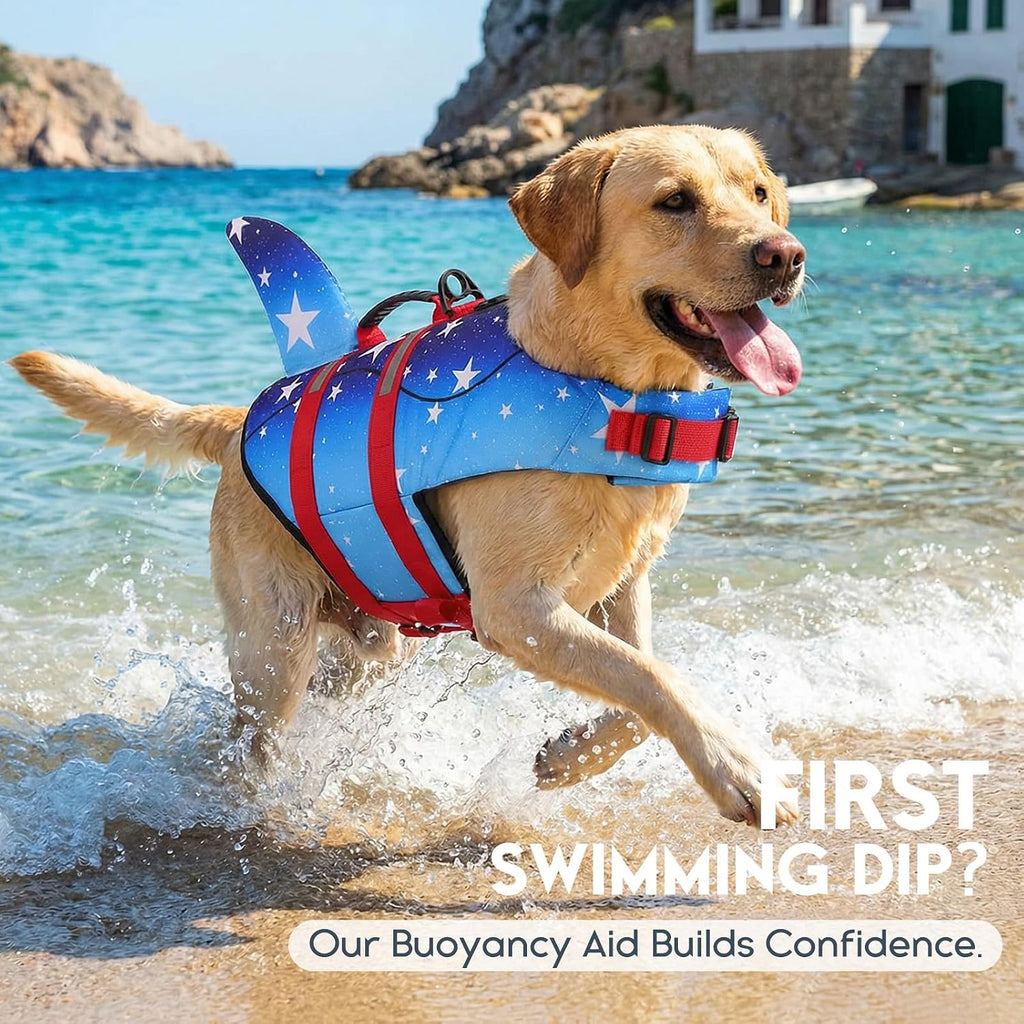 Dog Life Jacket - Pet Safety Vest for Swimming & Boating, Shark Life Jacket with Floatation, Dog Lifesavers Swimsuits for Small Medium Large Dogs (Gradstar, L)