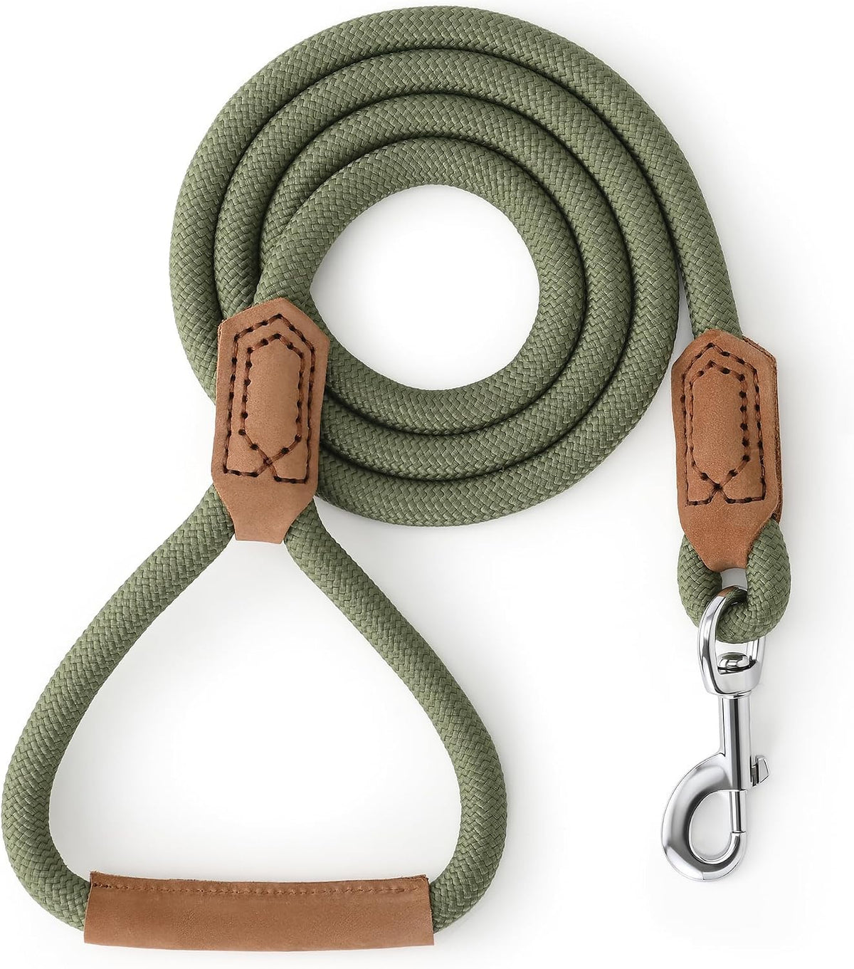 Dog Leash with Genuine Leather-Wrapped Ends/Handle, 4/5/6FT