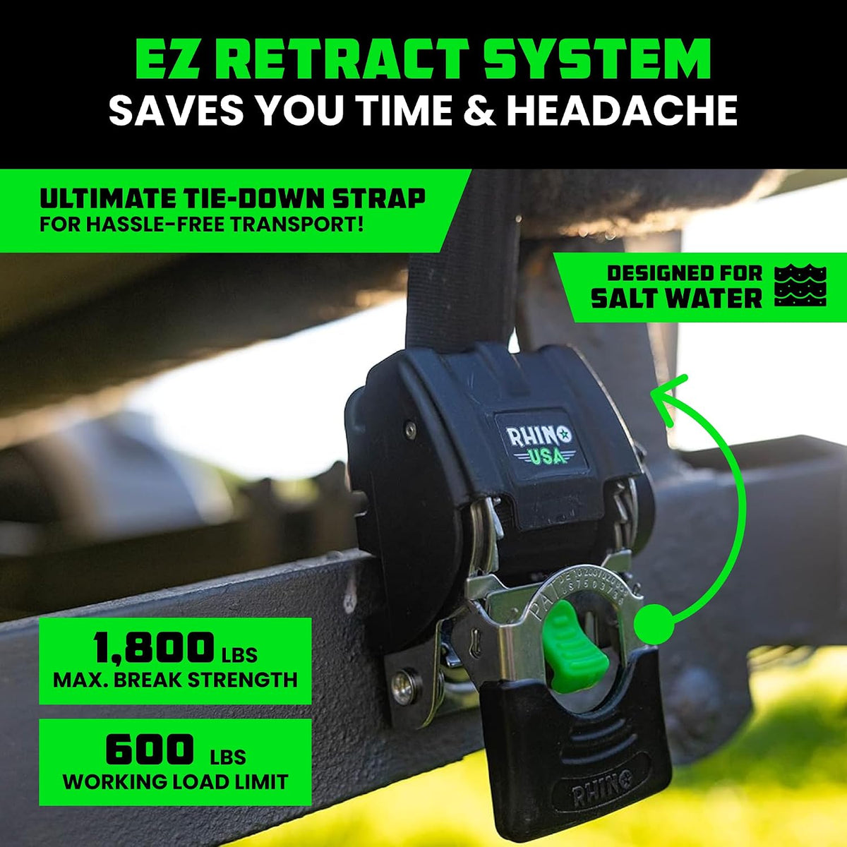 Retractable Boat Transom Straps (2-Pack) - Saltwater Compatible