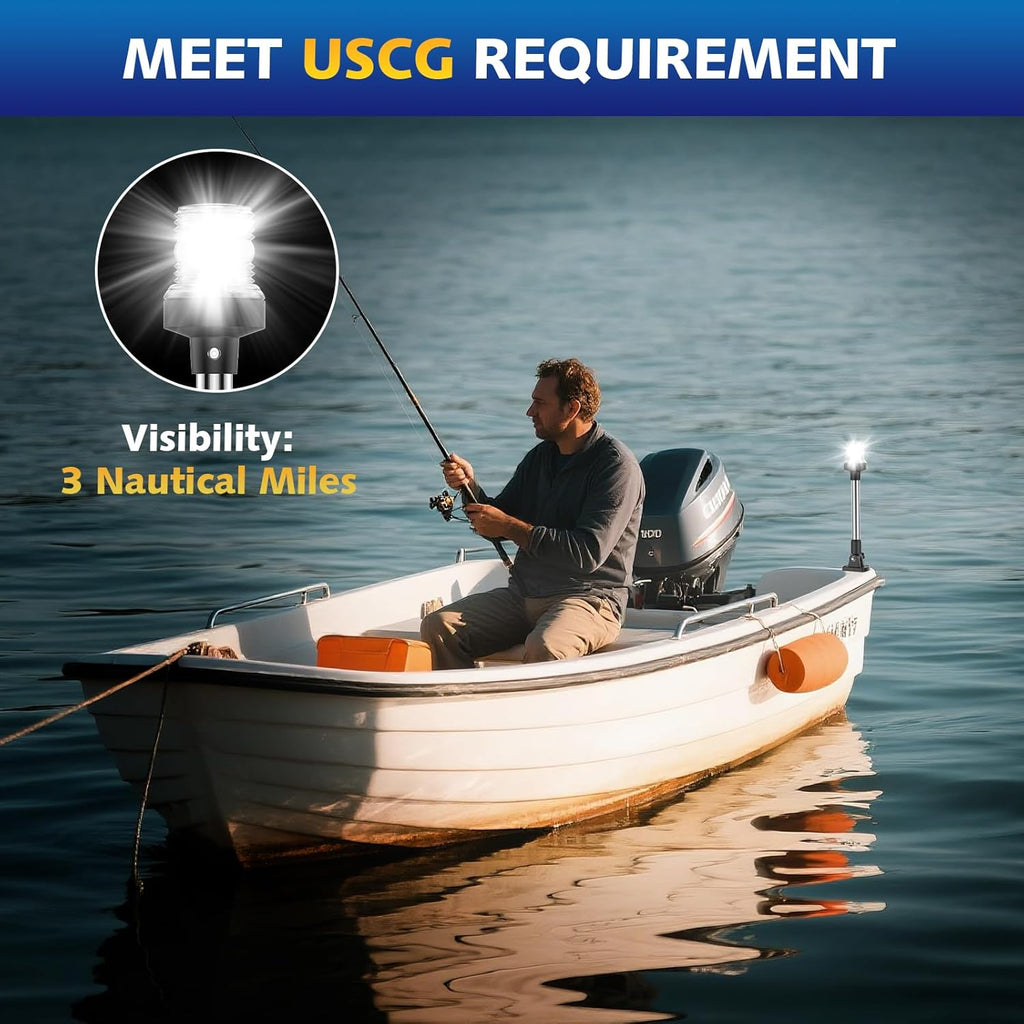 9 Inches Anchor Light Stern Light for Boats, White Boat Navigation Lights LED Waterproof IP67, Rear LED Marine Running Lights for Pontoon, Jon Boat, Fishing Boats