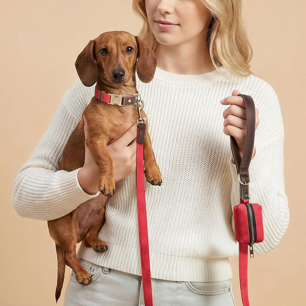 PU Leather Dog Collar for Small Dogs Puppy, Soft Lining, Red S