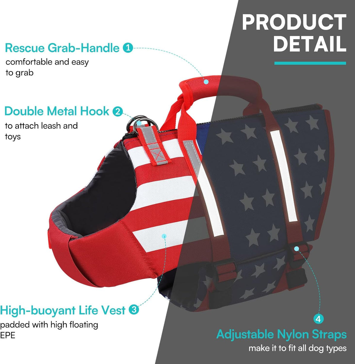 Dog Life Jacket for Large Dogs, Adjustable Dog Swimming Vest