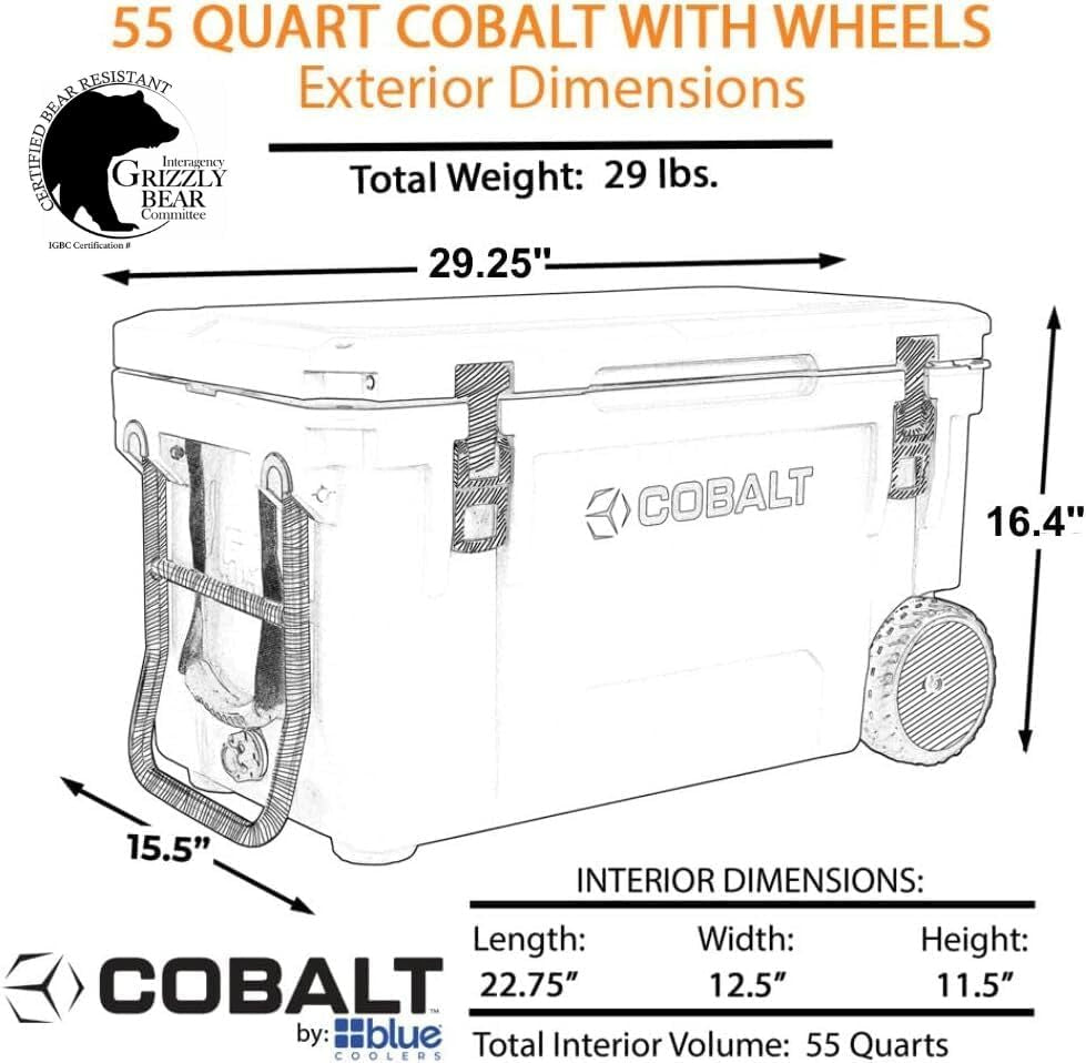 Cobalt 55 Quart Roto Molded Super Ice Cooler | Large Ice Chest - Long Term Ice Retention |
