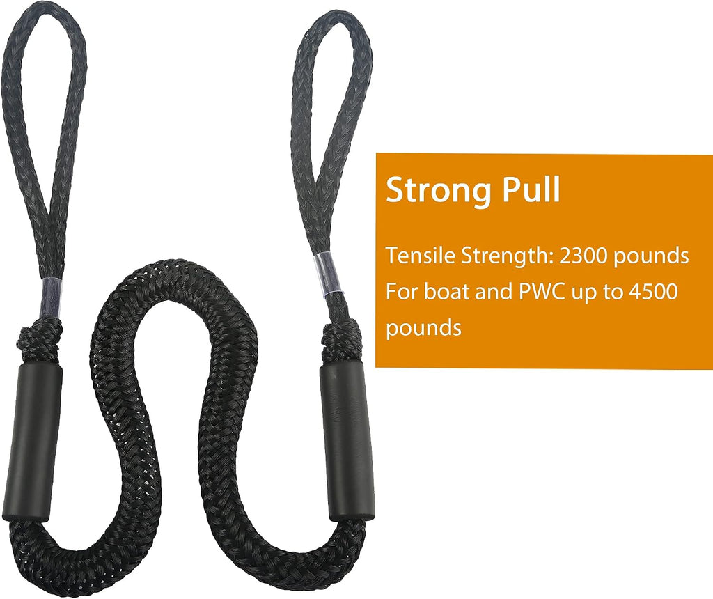 Bungee Dock Line for Boats 4FT Stretchable Boat Dock Lines with Built-In Bungee Cord Foam Floats Quick Dock Rope for Jet Ski Pontoon Kayak Elastic Boat Docking Line Boating Gifts for Men 4P Black
