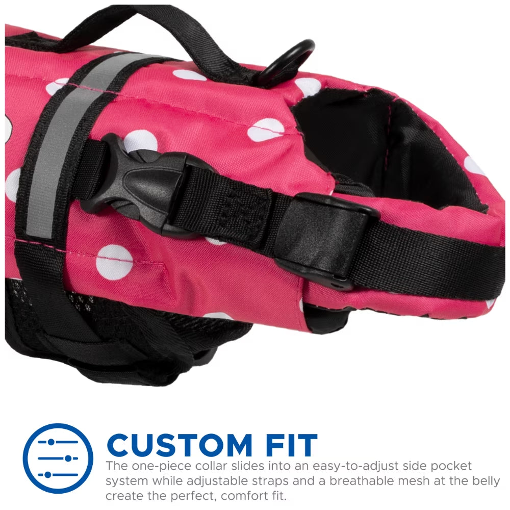 Dog Life Jacket - Nylon Life Vest - Designer Life Jackets - Pink & White Polka Dot, Xx-Small