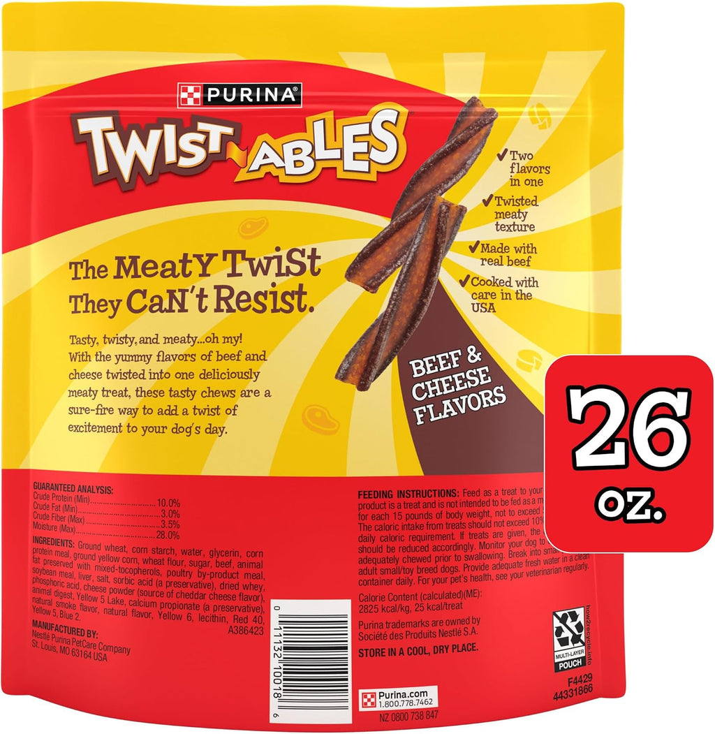 Purina Twistables Dog Treats, Beef & Cheese Flavor, (4) 26 Oz Pouches