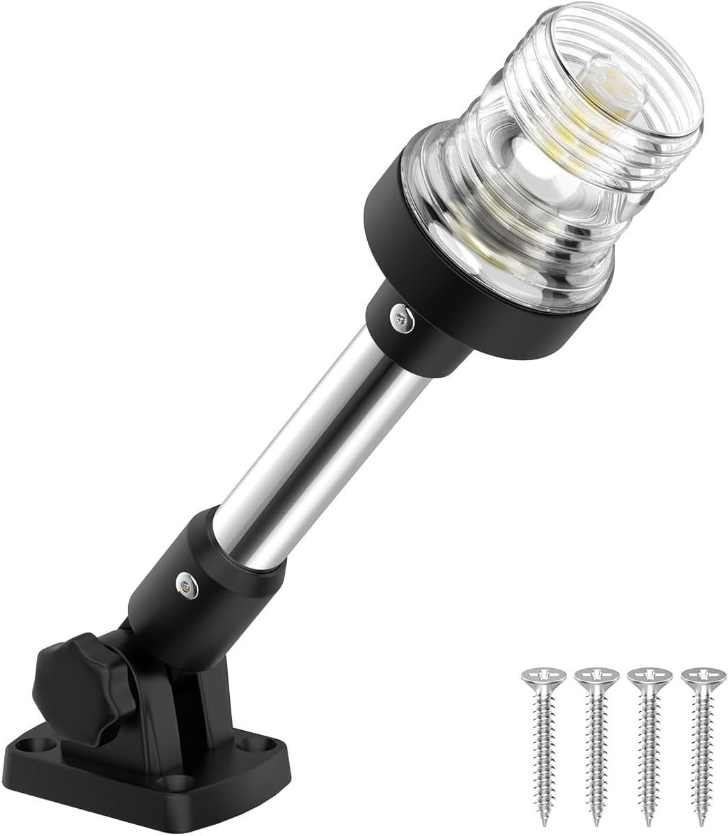 9 Inches Anchor Light Stern Light for Boats, White Boat Navigation Lights LED Waterproof IP67, Rear LED Marine Running Lights for Pontoon, Jon Boat, Fishing Boats