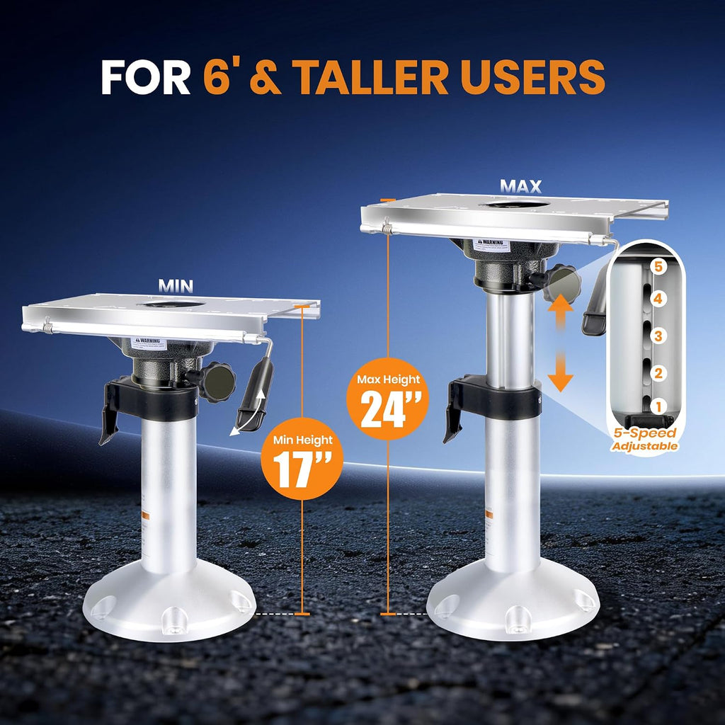Aluminum Boat Seat Pedestal, Adjustable Height Locking, Boat Seat Pedestals and Bases Mount for Fishing Bass Pontoon Boats