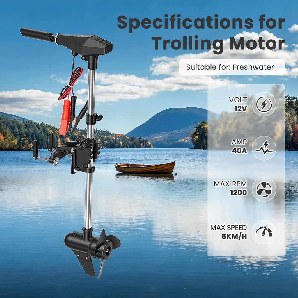 58 LBS Trolling Motor, Brushless Electric Motor with Stepless Speed Control, 30 Inch Shaft, LED Battery Indicator, Transom Mounted for Kayak, Fishing Boat