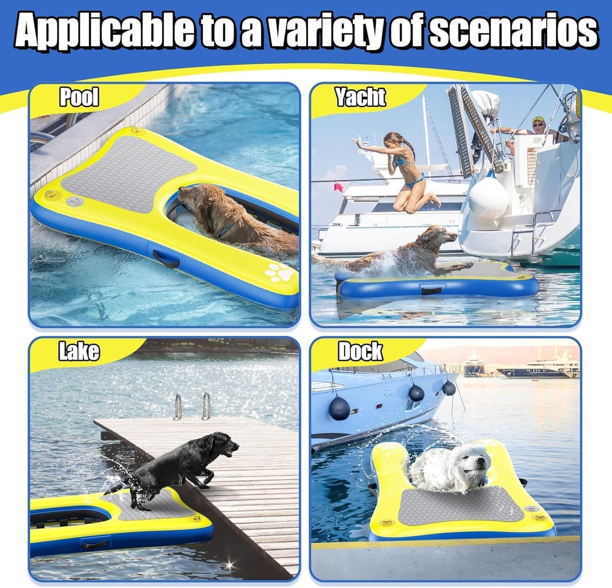 60" X40” Dog Boat Ramp for Large Dogs up to 240 Lbs, Inflatable Floating Dock Platform with Anti-Slip Safe & Easy Water Access, Dog Water Ramp Floats for Boat, Inground Pool, Lake