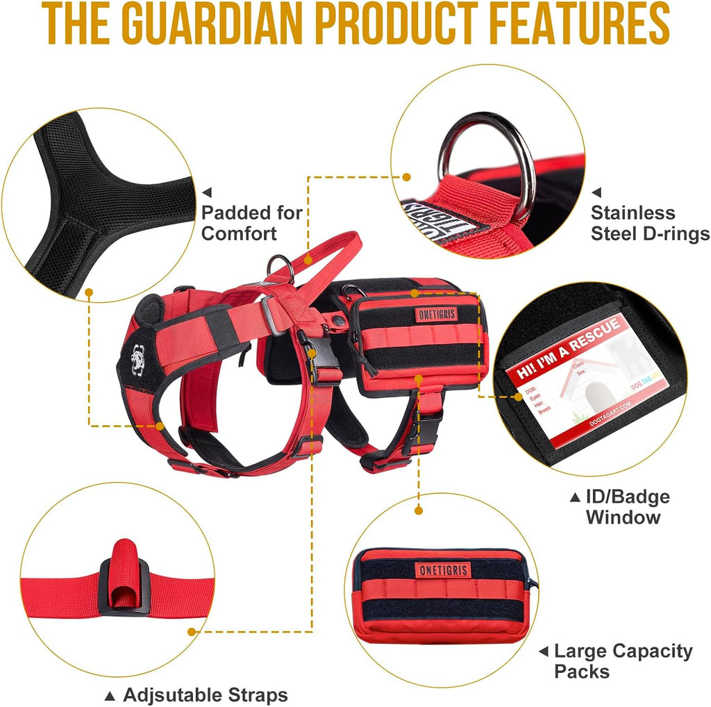 Service Dog Vest Harness, Service Dog Cape Guardian Dog Backpack Harness with Pouches Dog Saddle Bag for Small Medium and Large Dogs (Red, M)