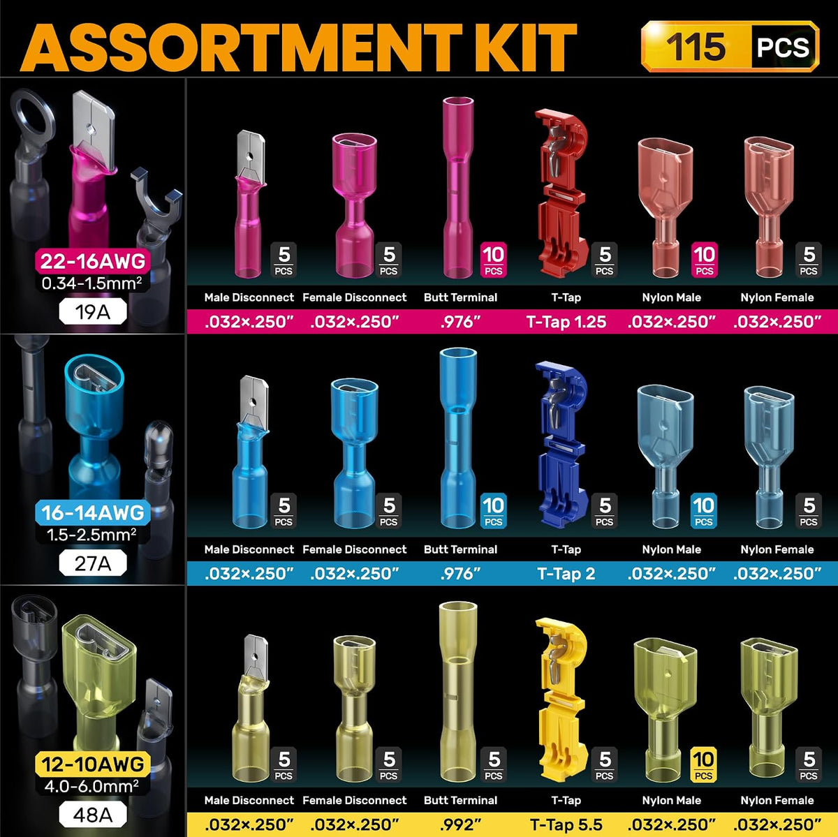 Crimping Tool Kit for Heat Shrink Connectors, 22-10 AWG, 18 Types