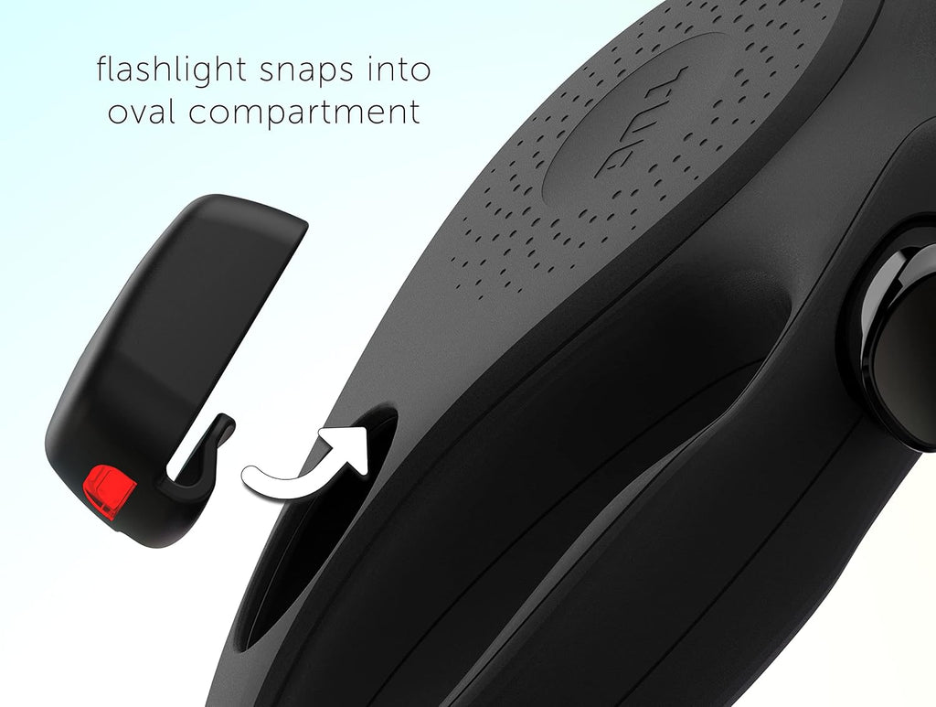 Oval 360° Tangle-Free Retractable Dog Leash | Flashlight Included | Integrated Waste Bag Dispenser Pocket (Medium, Black)