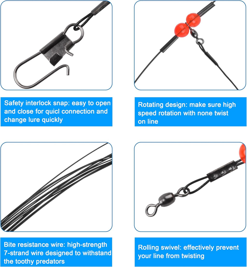 Fishing Leaders Saltwater Tackle Surf Fishing Rigs High Strength Steel Fishing Wire Leaders with Swivel Snaps Beads Gear Equipment for Lures Bait Hooks, 1Arm 2Arms & 3Arms