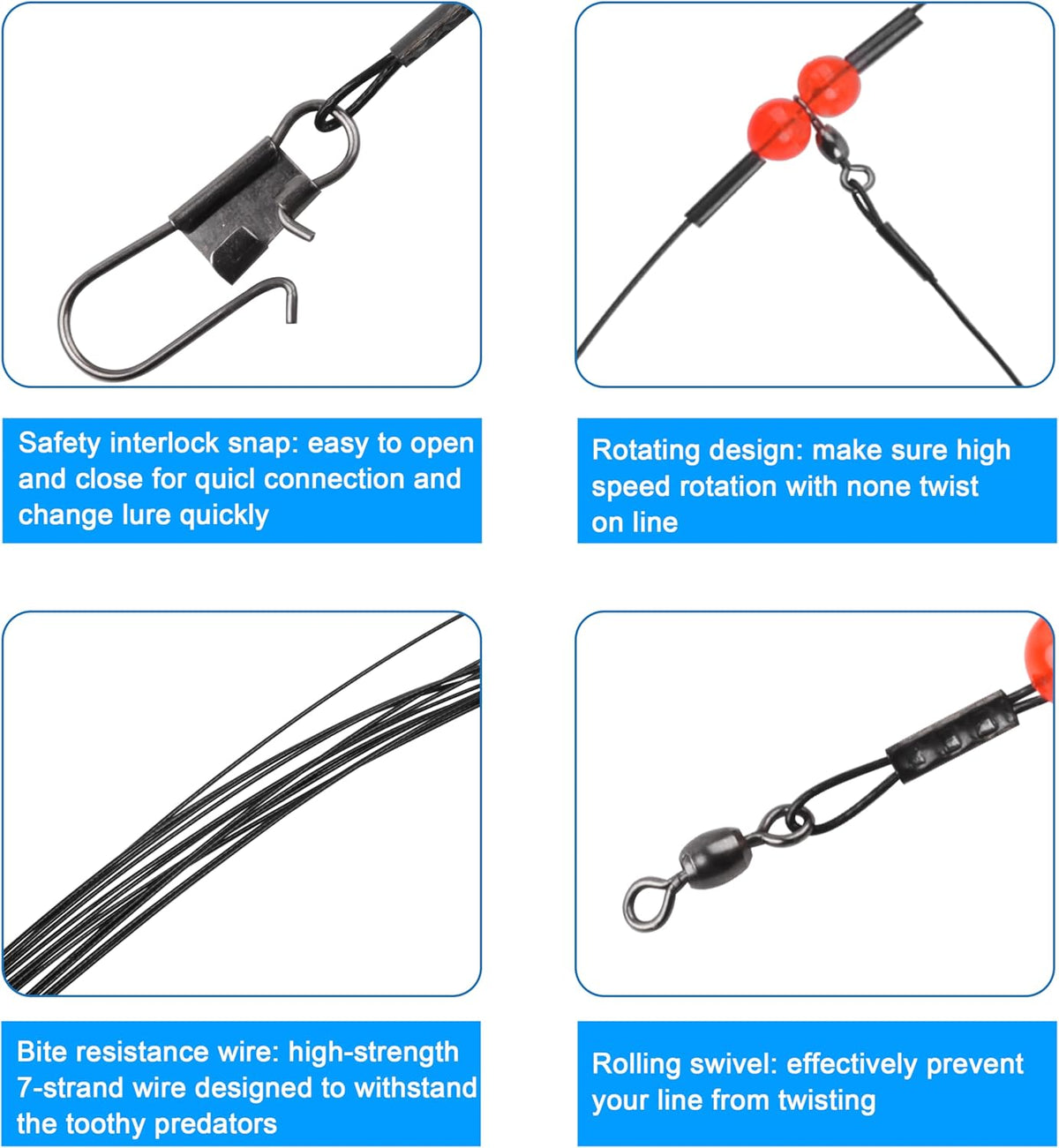 Fishing Leaders Saltwater Tackle Surf Fishing Rigs High Strength Steel Fishing Wire Leaders with Swivel Snaps Beads Gear Equipment for Lures Bait Hooks, 1Arm 2Arms & 3Arms