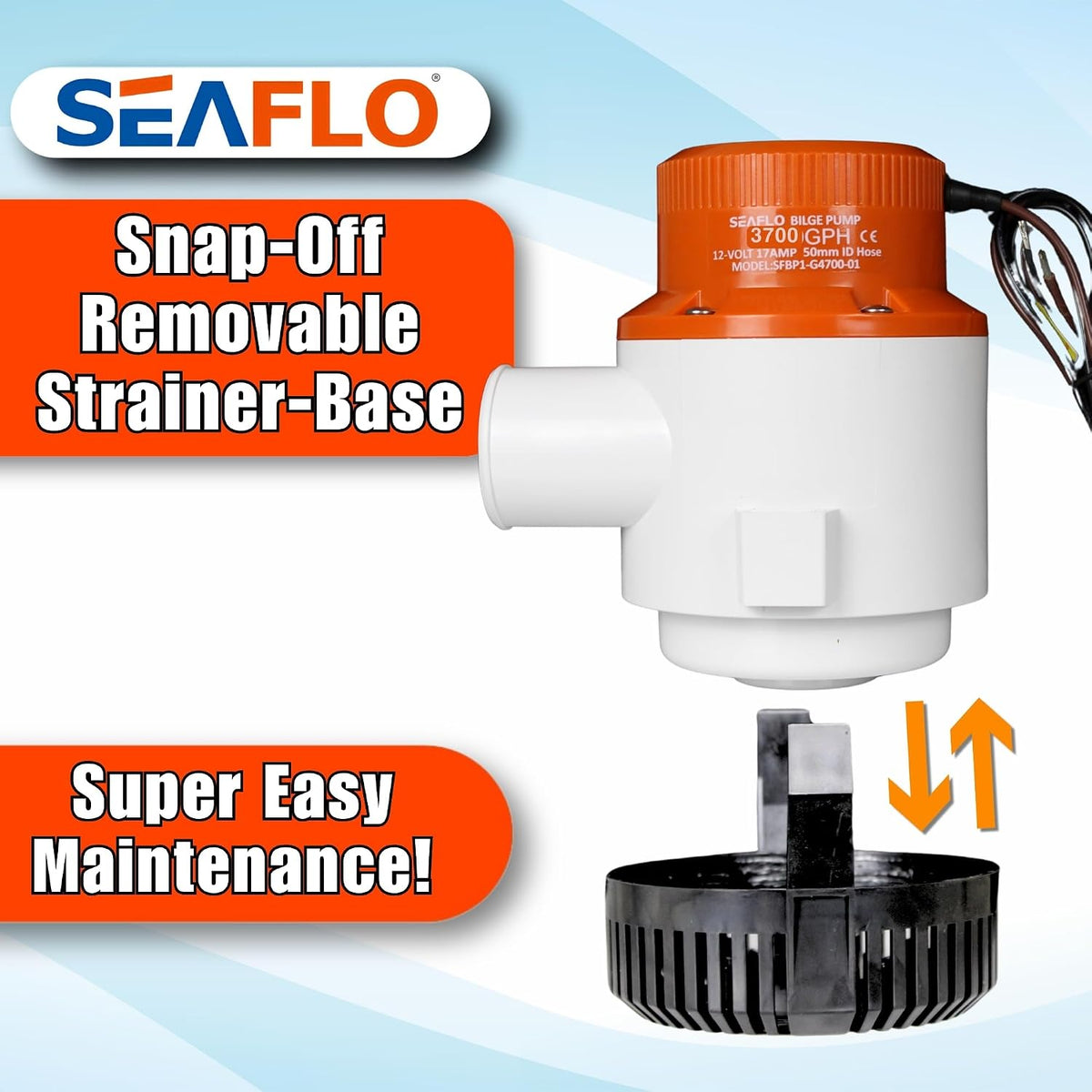 01 Series 3700 GPH Bilge Pump – 12V, 1-1/2" Outlet, Marine Submersible Pump with Anti-Airlock Protection, CE & Rohs Certified, 4-Year Warranty | Reliable for Boats and Marine Applications