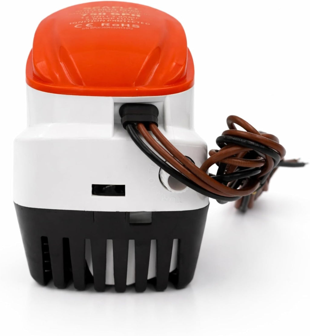 06 Series Automatic Submersible Bilge Pump - 750GPH, 12V, 3/4" Outlet, 4-Year Warranty! - All-In-One Pump and Float Switch, Snap-Off Strainer, Compact Marine Boat Yacht Bilge Pump CE & Rohs