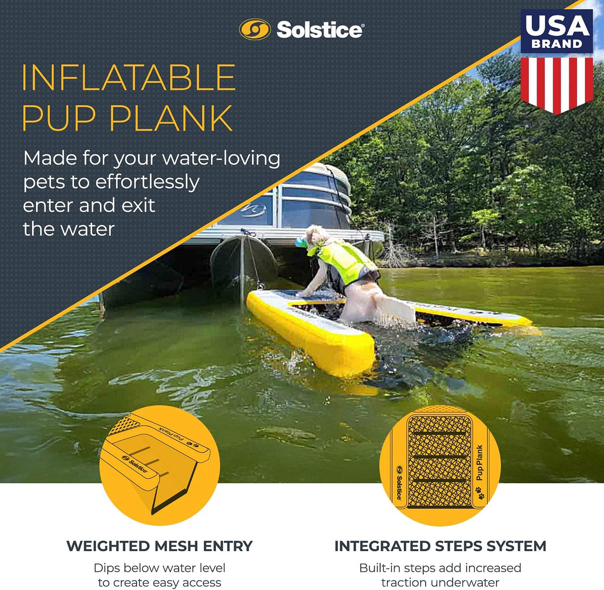 Inflatable Pup Plank, Dog Water Ramp for Boats & Docks - Floating Platform for Pets for Lake, River, Beach & Swimming Pool, Includes Pump, Patent-Protected Design