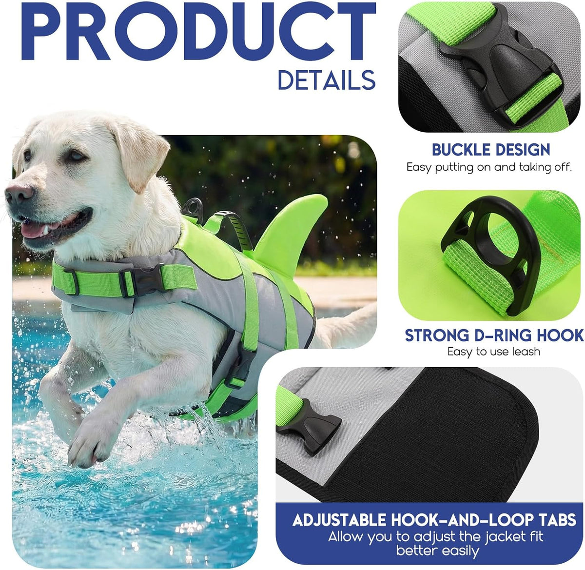 Dog Life Jacket - Pet Safety Vest for Swimming & Boating, Shark Life Jacket with Floatation, Dog Lifesavers Swimsuits for Small Medium Large Dogs (Green, XL)