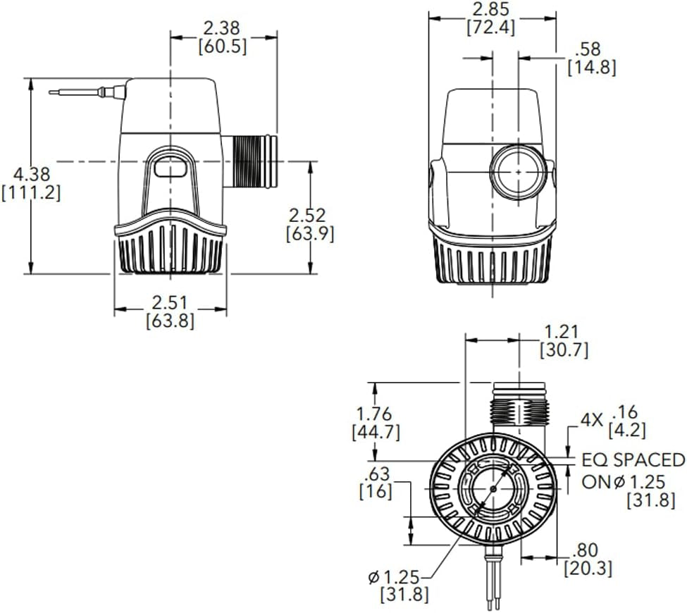 27DA, Standard Bilge Pump Non-Auto, Submersible, 1100GPH, 12V